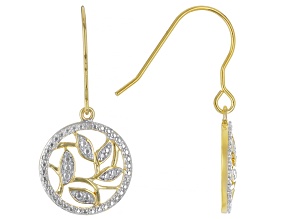White Diamond Accent 14k Yellow Gold Over Brass Leaf Dangle Earrings