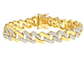 White Diamond Accent 14k Yellow Gold Over Brass Link Bracelet