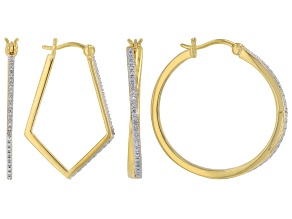 White Diamond Accent 14k Yellow Gold Over Brass Set of 2 Hoop Earrings