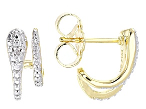 White Diamond Accent 14k Yellow Gold Over Brass J-Hoop Earrings