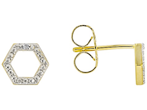 White Diamond Accent Rhodium Over Brass Set of Bumblebee and Honeycomb Stud Earrings