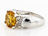 Yellow Citrine Rhodium Over Sterling Silver Ring 3.08ctw