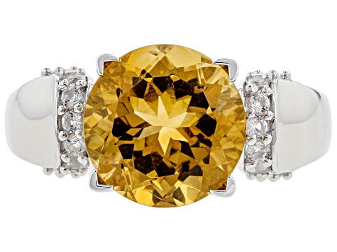 Yellow Citrine Rhodium Over Sterling Silver Ring 3.08ctw
