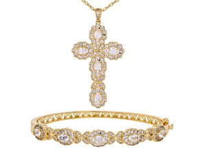 White Topaz 18k Gold Over Brass Pendant with Chain and Bracelet Set 7.26ctw