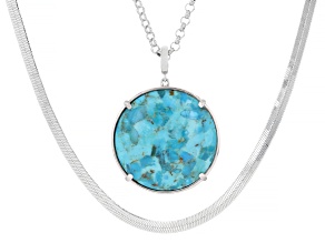 Blue Composite Turquoise Rhodium Over Brass Reversible Enhancer Pendant with Chain
