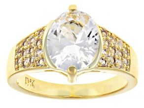 White Lab Created Sapphire 18k Yellow Gold Over Brass Ring 2.90ctw
