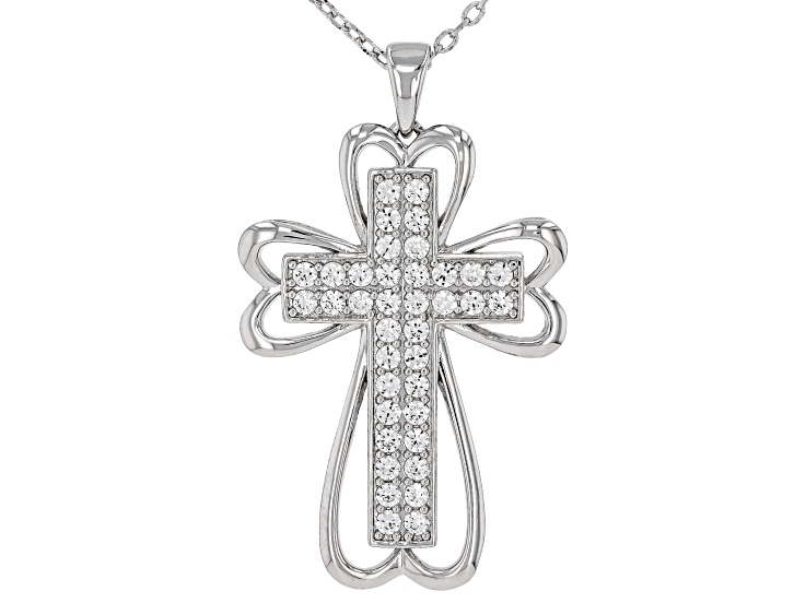 White Lab Created Sapphire Rhodium Over Brass Pendant With Chain 1.29ctw