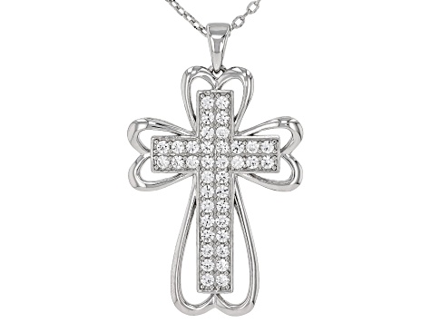 White Lab Created Sapphire Rhodium Over Brass Pendant With Chain 1.29ctw