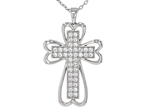 White Lab Created Sapphire Rhodium Over Brass Pendant With Chain 1.29ctw