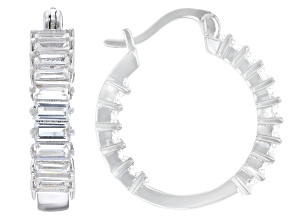 White Lab Created Sapphire Rhodium Over Brass Hoop Earrings 3.27ctw