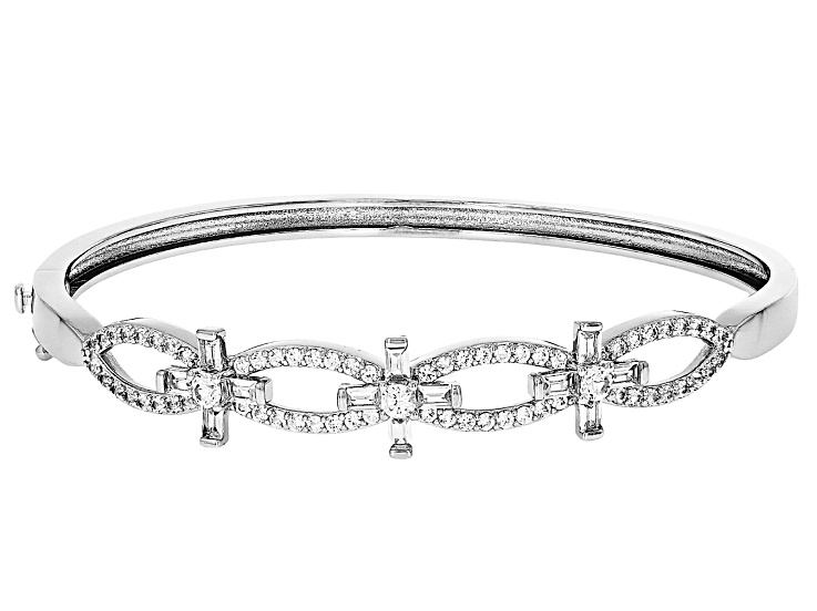 White Lab Created Sapphire Rhodium Over Brass Bangle 2.36ctw