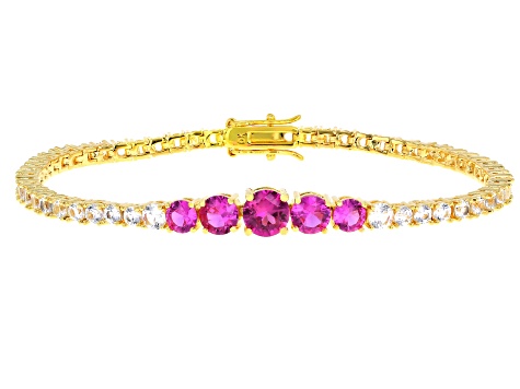 Pink Lab Created Sapphire 18k Yellow Gold Over Brass Bracelet 11.97ctw
