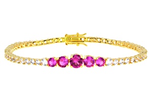 Pink Lab Created Sapphire 18k Yellow Gold Over Brass Bracelet 11.97ctw