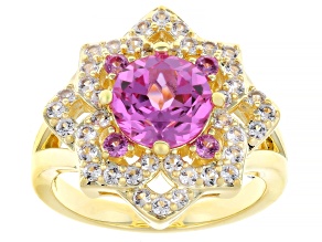 Pink Lab Created Sapphire 18k Yellow Over Brass Ring 2.65ctw