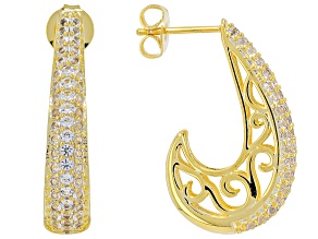 White Lab Created Sapphire 18k Yellow Gold Over Brass Earrings 1.62ctw