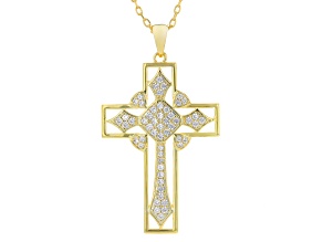 White Lab Created Sapphire 18k Yellow Gold Over Brass Pendant With Chain 0.85ctw