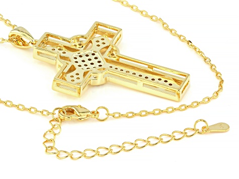 White Lab Created Sapphire 18k Yellow Gold Over Brass Pendant With Chain 0.85ctw