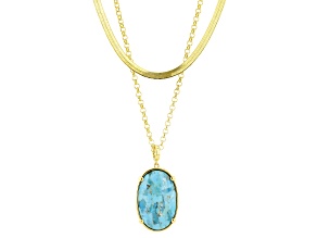 30x20mm Composite Turquoise With 30x20mm Composite Sponge Coral 18k Gold Plated Pendant