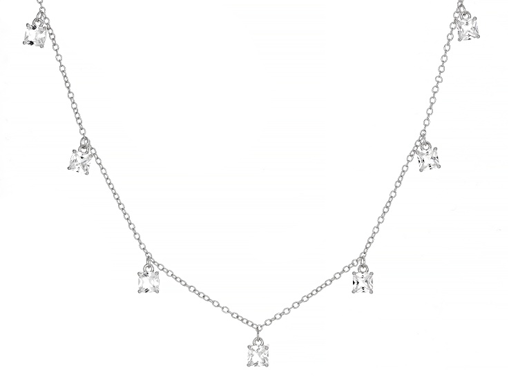 White Lab Created Sapphire Rhodium Over Brass Necklace 3.11ctw