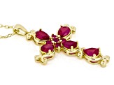 Lab Created Ruby 18k Yellow Gold Over  Cross Pendant With Chain 3.93ctw