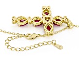 Lab Created Ruby 18k Yellow Gold Over  Cross Pendant With Chain 3.93ctw