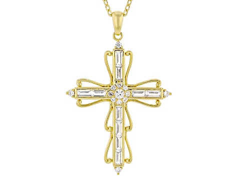 White Lab Created Sapphire 18k Yellow Gold Over Brass Cross