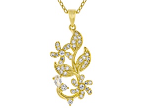 White Lab Created Sapphire 18k Yellow Gold Over Brass Pendant With Chain 0.82ctw