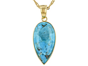 Picture of Blue Composite Kingman Turquoise 18k Yellow Gold Over Brass Pendant With Chain
