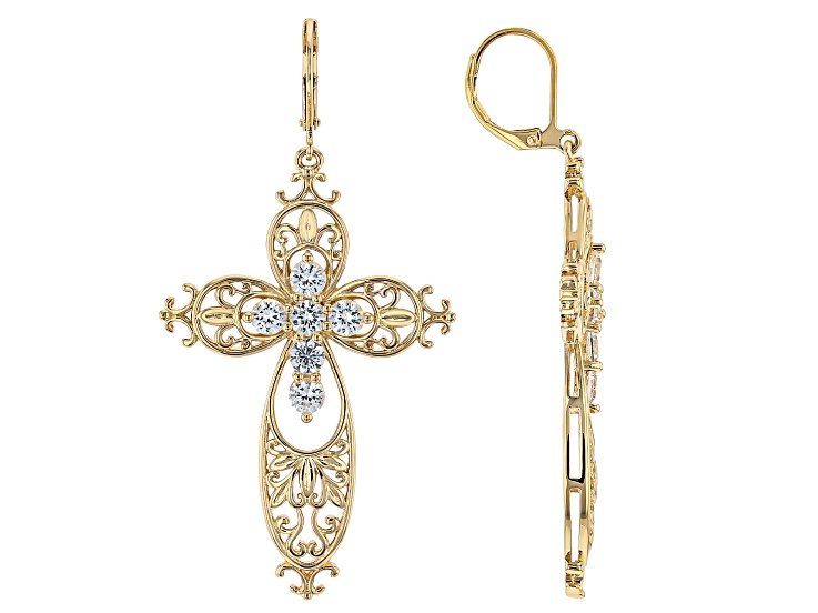White Lab Created Sapphire 18k Yellow Gold Over Brass Earrings 1.53Ctw