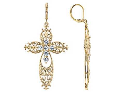 White Lab Created Sapphire 18k Yellow Gold Over Brass Earrings 1.53Ctw