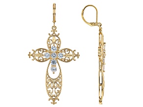 White Lab Created Sapphire 18k Yellow Gold Over Brass Earrings 1.53Ctw