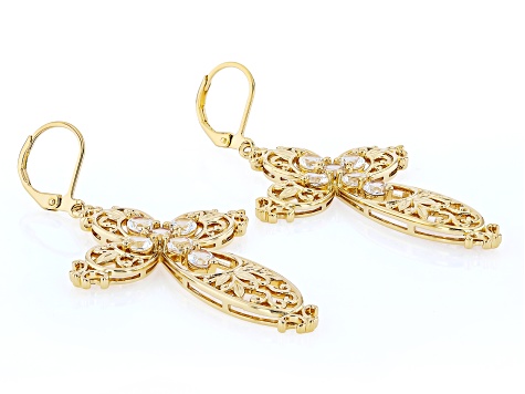 White Lab Created Sapphire 18k Yellow Gold Over Brass Earrings 1.53Ctw