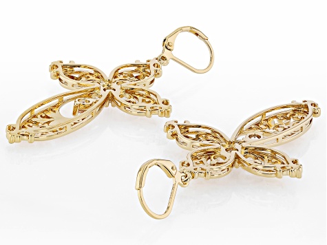 White Lab Created Sapphire 18k Yellow Gold Over Brass Earrings 1.53Ctw