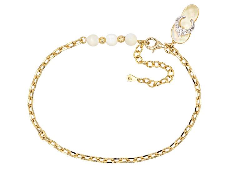 White & Yellow Mother-Of-Pearl 18K Yellow Gold Plated Anklet 0.09ctw