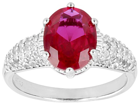 Lab Created Ruby Rhodium Plated Ring 3.07ctw - BRS059 | JTV