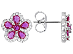 Lab Created Ruby Rhodium Over Brass Earrings 2.73ctw