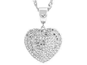 White Lab Created Sapphire Rhodium Over Brass Pendant with Chain 1.16ctw
