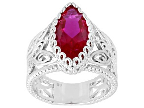 Lab Created Ruby Rhodium Over Brass Ring 4.05ct