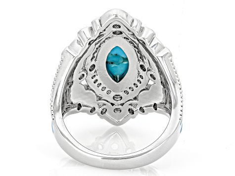 Blue Composite Turquoise With White Lab Created Sapphire Rhodium
