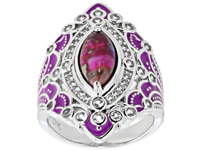 Purple Composite Turquoise with White Lab Created Sapphire Rhodium Over Brass Ring 0.73ctw
