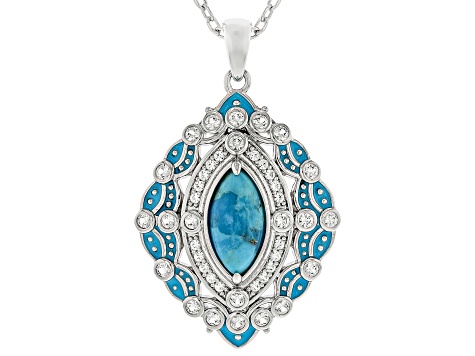 Blue Composite Turquoise With White Lab Created Sapphire Rhodium