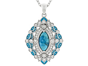 Blue Composite Turquoise Rhodium Plated Pendant With Chain 0.73ctw