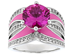 Pink & White Lab Created Sapphire Rhodium Over Brass Ring 4.53ctw