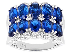 Blue Lab Created Spinel With White Lab Created Sapphire Rhodium Over Brass Ring 4.71ctw