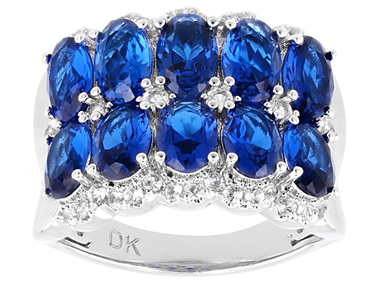 Blue Lab Created Spinel with White Lab Created Sapphire Rhodium Plated Ring 4.71ctw