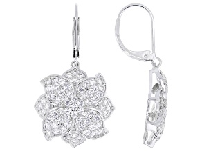 White Lab Created Sapphire Rhodium Over Brass Earrings 2.91ctw