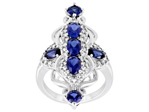 Blue Lab Created Sapphire Rhodium Over Brass Ring 2.95ctw