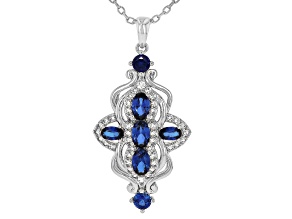 Blue Lab Created Sapphire Rhodium Over Brass Pendant With Chain 2.95ctw