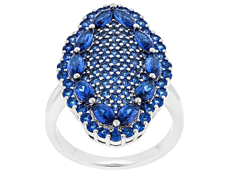 Blue Lab Created Spinel Rhodium Plated Cluster Ring 2.76ctw