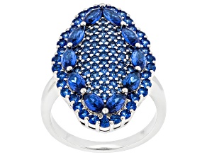 Blue Lab Created Spinel Rhodium Over Brass Cluster Ring 2.76ctw